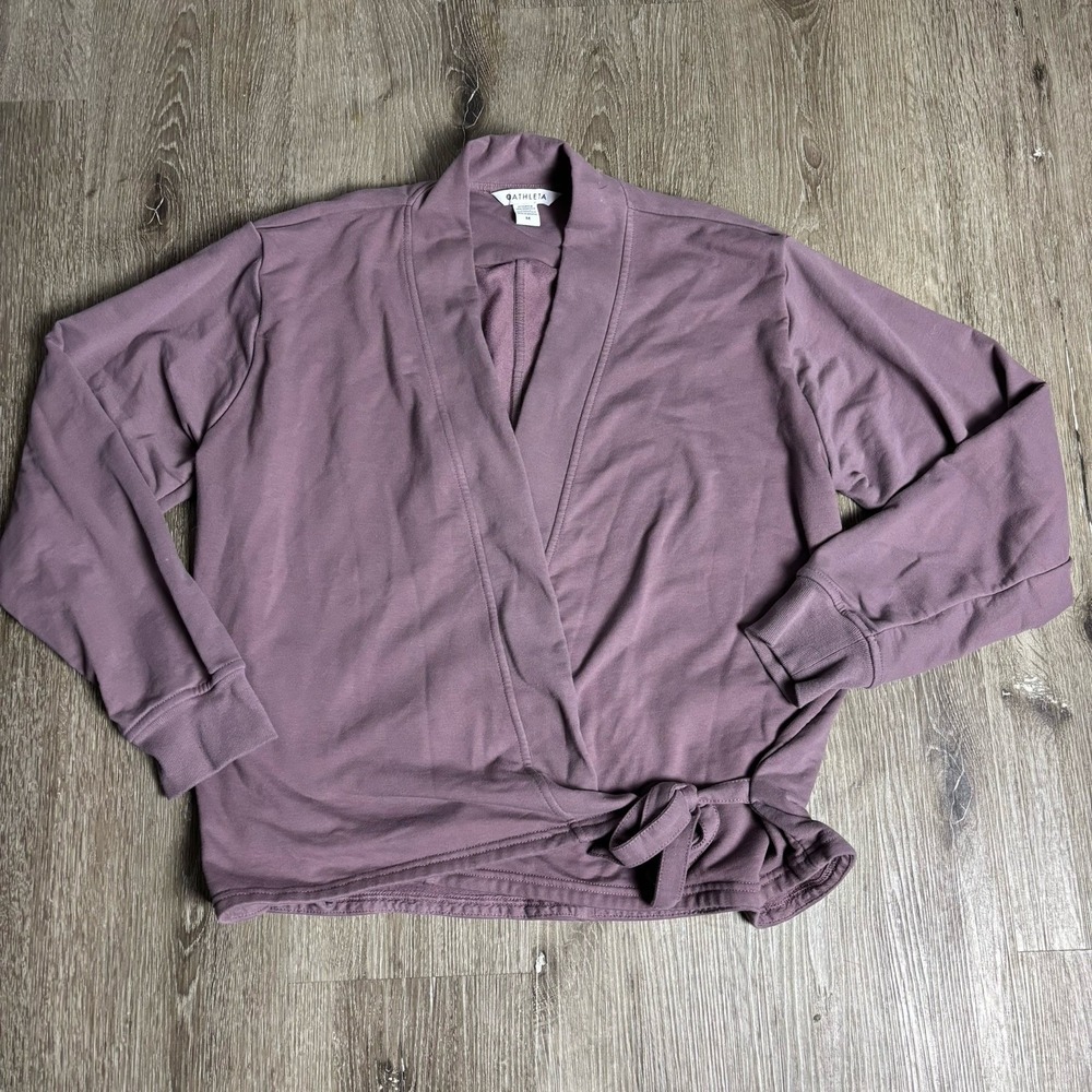 Athleta‎ Retroterry Wrap Cozy Sweatshirt Wrap Top Damask Mauve Women's M